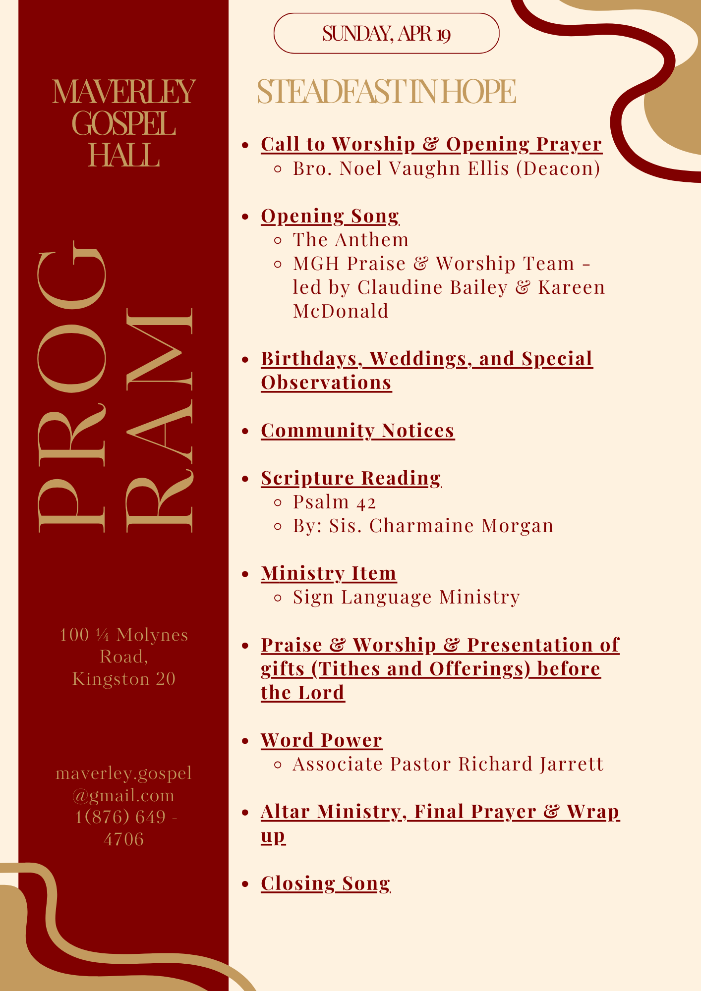 Sunday Program Schedule