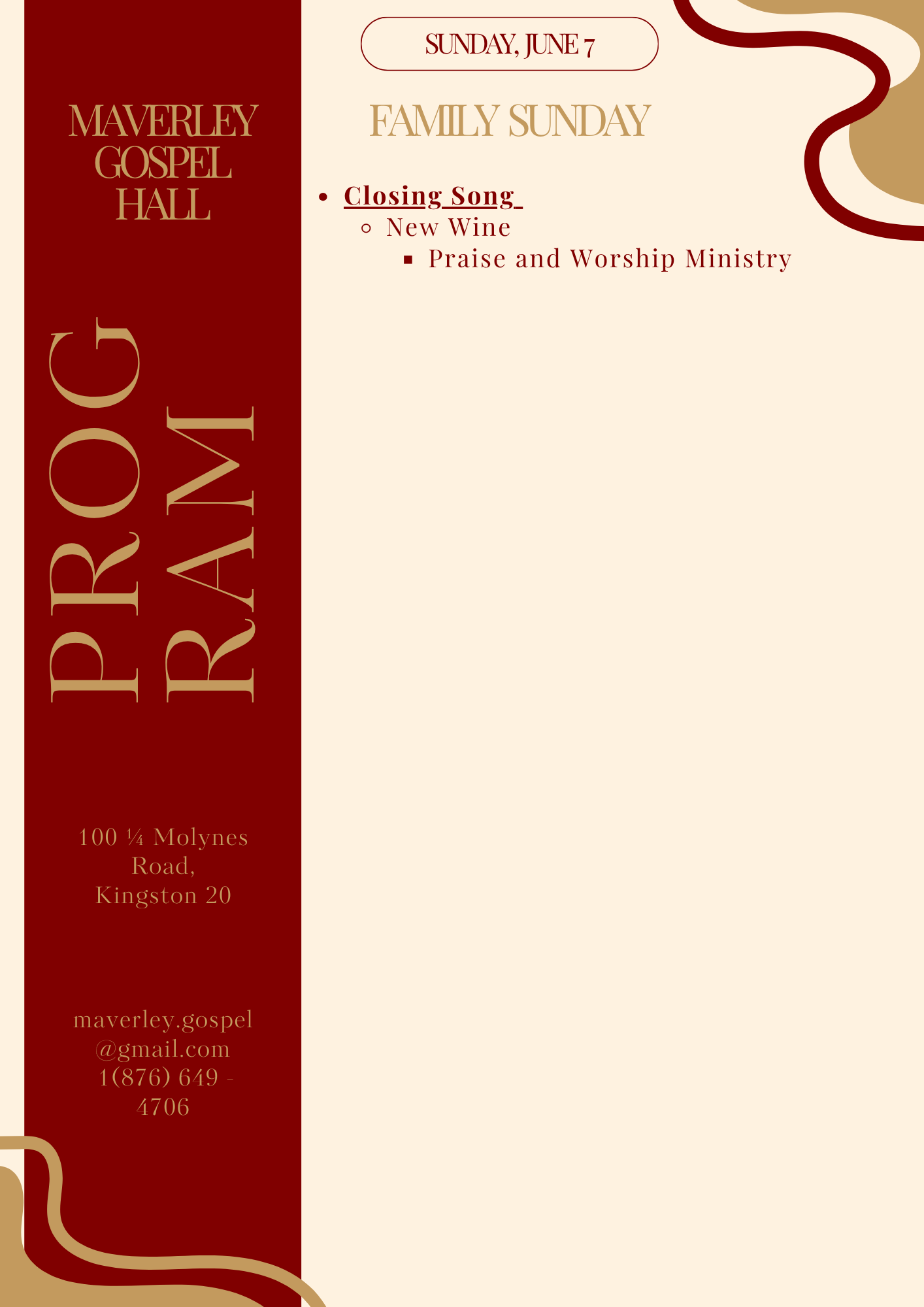 Sunday Program Schedule
